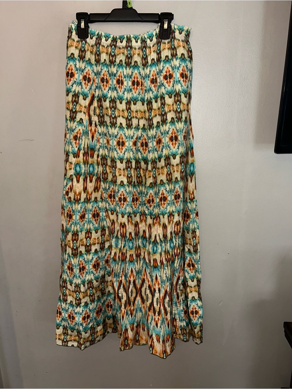 Chico’s Skirt - multicolored geometric print maxi length cotton/silk fully lined